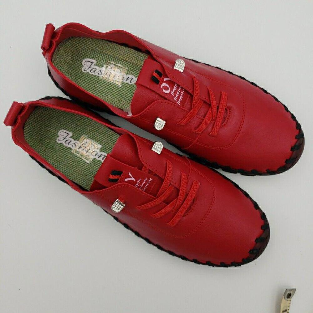 Women's Red Casual Sneakers - Comfortable Everyday Shoes - Picture 14 of 15